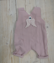 Load image into Gallery viewer, Grow With Me Baby Dungarees - Old Pink With Angel Wings
