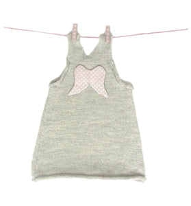 Angel Wings Dress - Baby Elephant Grey with Dusty Pink and Off White Angel Wings