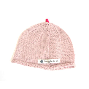 Beanie Hat - Pale Pink with Cerise Pink Star and Sprout