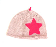 Load image into Gallery viewer, Beanie Hat - Pale Pink with Cerise Pink Star and Sprout
