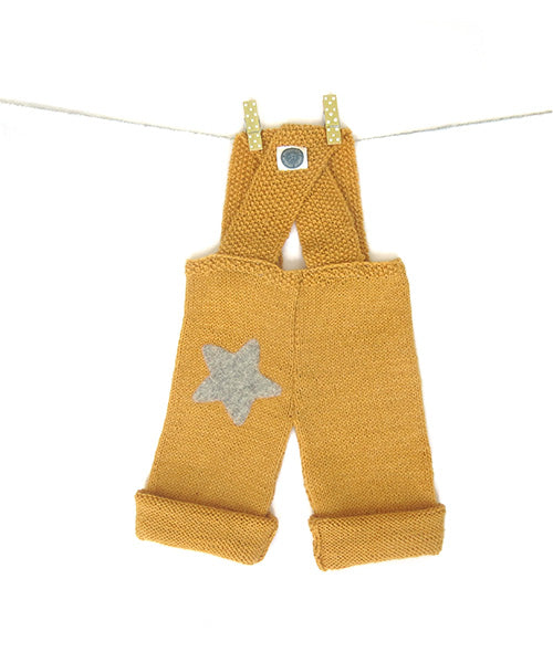 Little Dungarees - Golden Apricot with Mama Rabbit Grey Star Patch on the Rear
